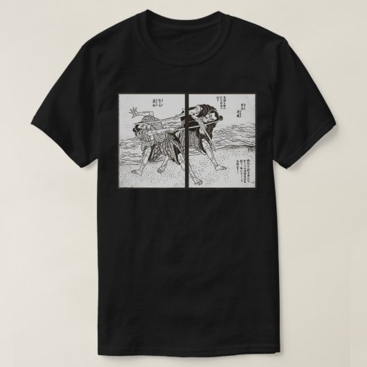 Japanse kunst, Japanse strijder Samurai Woodblock  T-shirt (Design voorkant)