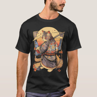 Japanse kunst kat ninja ukiyo-e anime samurai kat t-shirt