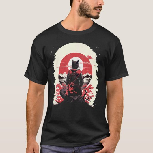 Japanse kunst kat Ninja Ukiyo-e stijl samurai kat T-shirt (Voorkant)