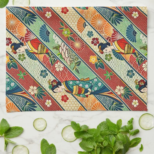 Japanse kunst kimono theedoek (Gevouwen)