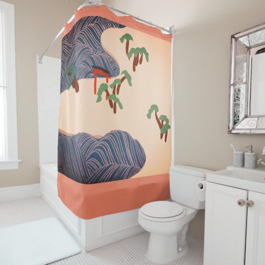 JAPANSE KUNST OCEAAN EN BOMEN Douche Gordijn (In situ)