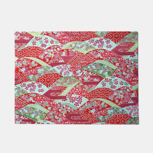 Japanse kunst Rode Bloemen Origami Yuzen Deur Mat (Voorkant)