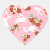 Japanse Kunst: Roze Sakura & Konijnen Hart Sticker (Voorkant)