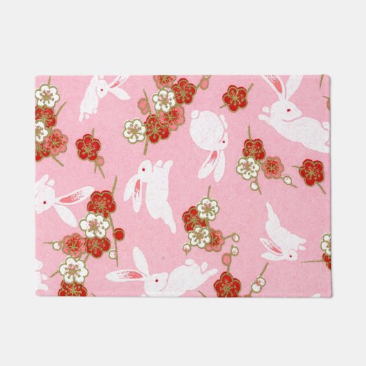 Japanse kunst: Roze Sakura & Rabbits Doormat Deurmat (Voorkant)