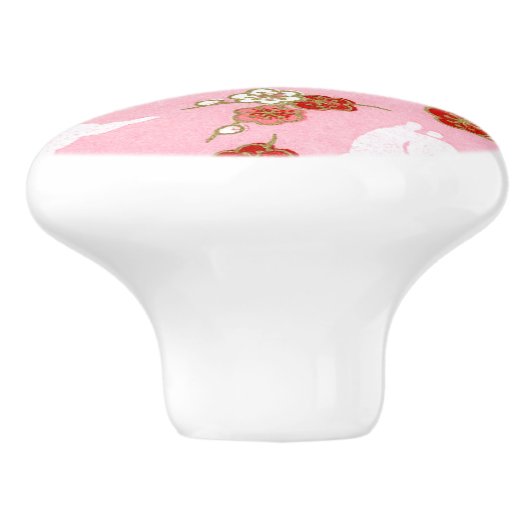 Japanse kunst: Roze Sakuras & Rabbits Ceramic Knob Keramische Knop (Zijkant)