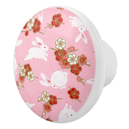 Japanse kunst: Roze Sakuras & Rabbits Ceramic Knob Keramische Knop (Rechts)