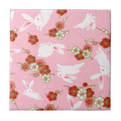 Japanse kunst: Roze Sakuras & Rabbits Ceramic Tile Tegeltje (Voorkant)