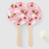 Japanse kunst Roze Sakuras & Rabbits Handwaaier (Voorkant en achterkant)