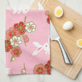 Japanse kunst: Roze Sakuras & Rabbits Kitchen Towe Theedoek (Quarter Fold)