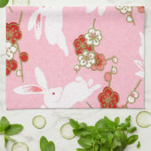 Japanse kunst: Roze Sakuras & Rabbits Kitchen Towe Theedoek (Gevouwen)