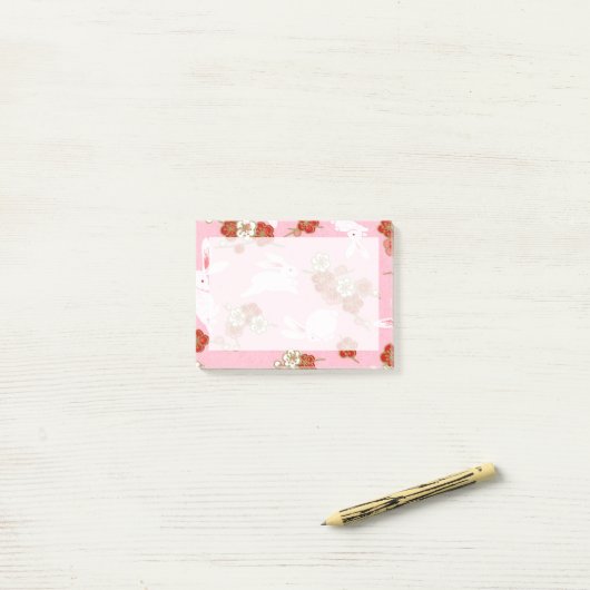 Japanse kunst: Roze Sakuras & Rabbits Post-it® Notes (Op bureau)