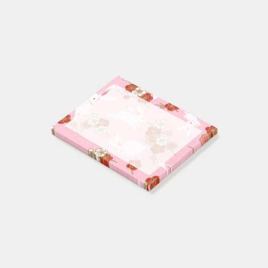 Japanse kunst: Roze Sakuras & Rabbits Post-it® Notes (Schuin)