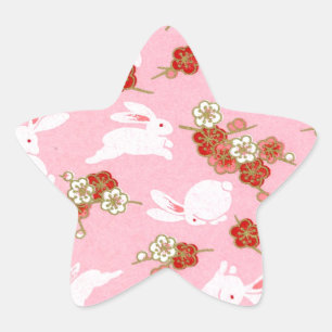 Japanse kunst: Roze Sakuras & Rabbits Ster Sticker
