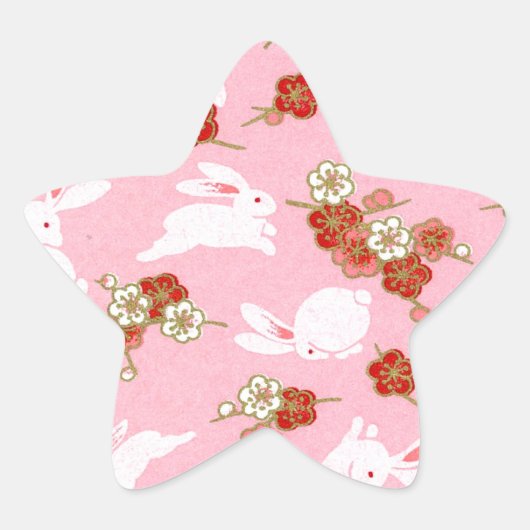 Japanse kunst: Roze Sakuras & Rabbits Ster Sticker (Voorkant)