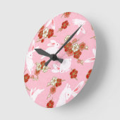 Japanse kunst: Roze Sakuras & Rabbits Wall Clock Ronde Klok (Hoek)