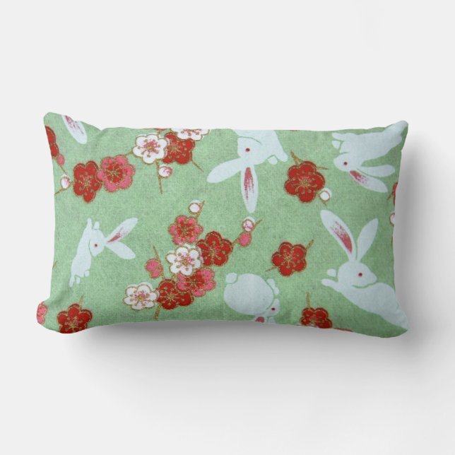Japanse kunst - Sakuras en Rabbits Lumbar Pillow Kussen (Voorkant)