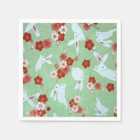 Japanse kunst - Sakuras en Rabbits Paper Napkins Servetten (Voorkant)