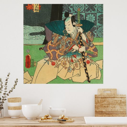 Japanse kunst - Samurai Holding A Katana Sword Poster (Keuken)