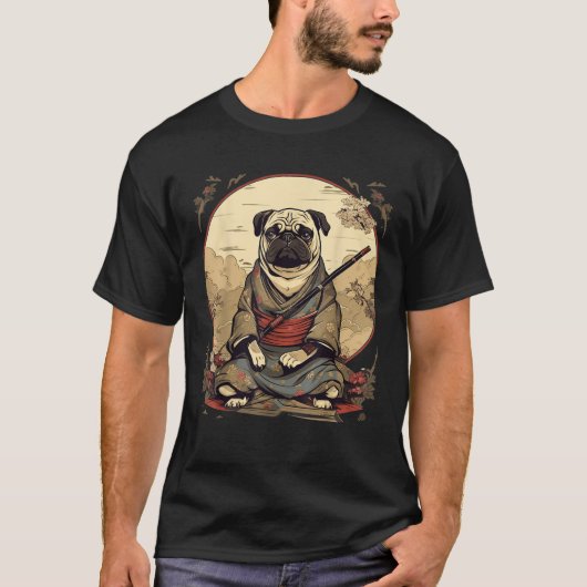  Japanse kunst Samurai Pug Dog T-shirt (Voorkant)