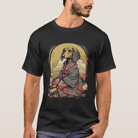  Japanse kunst Samurai Teckel Hond T-shirt (Voorkant)