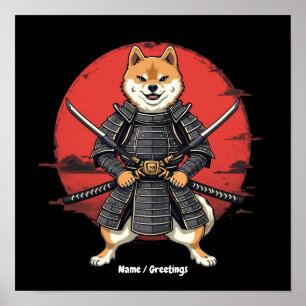Japanse Kunst Shiba Inu Samurai Grafisch Ontwerp  Poster
