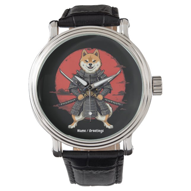 Japanse kunst Shiba Inu Samurai Graphic Design Horloge (Voorkant)