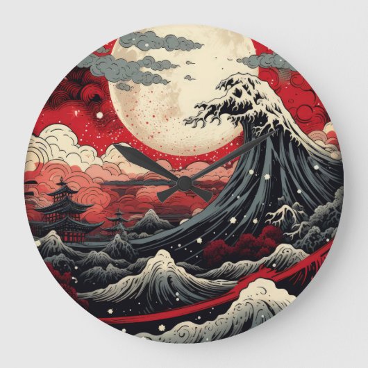 Japanse kunst stijl digitale schilderkunst grote klok (Voorkant)