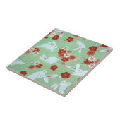 Japanse kunst: Tegel van groene Sakuras en konijne Tegeltje (Zijkant)