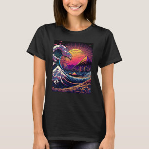 Japanse Kunst Ukiyo-e Stijl Retrowave Grote Golf V T-shirt