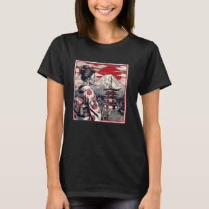 Japanse kunst zonsondergang Mount Fuji Floral Gei T-shirt