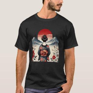 Japanse kunst zonsondergang Mountain Floral Geish T-shirt