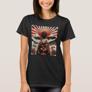 Japanse kunst zonsondergang Mountain Floral Geish T-shirt