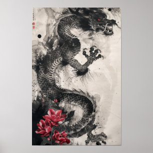 Japanse kunstdruk: Agon en bloemen Traditioneel J Poster
