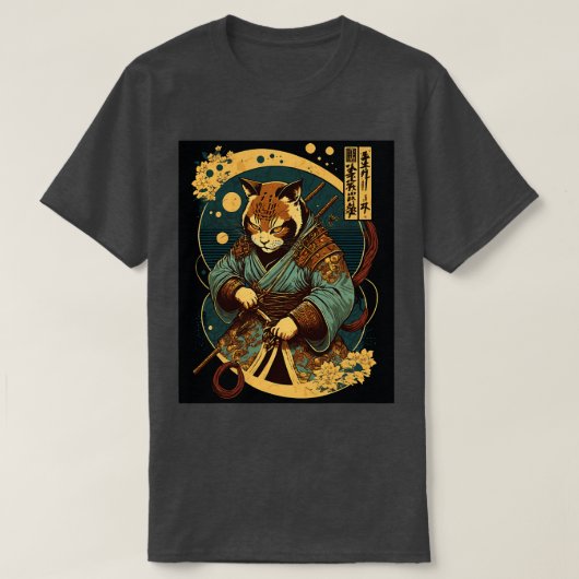 Japanse kunstkat Ninja Ukiyoe Samurai Cat T-shirt (Design voorkant)
