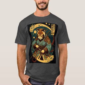 Japanse kunstkat Ninja Ukiyoe Samurai Cat T-shirt