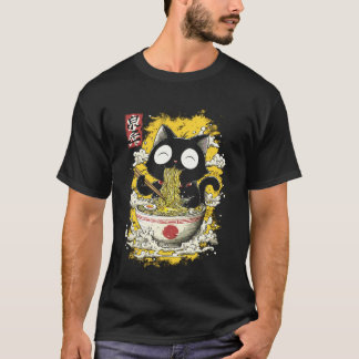 Japanse Kunststijl Kitten Cute Babykat Eet Ram T-shirt