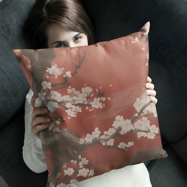 Japanse Kunststijl Witte Kersenbloesem Kussen (Creator heeft geüpload)