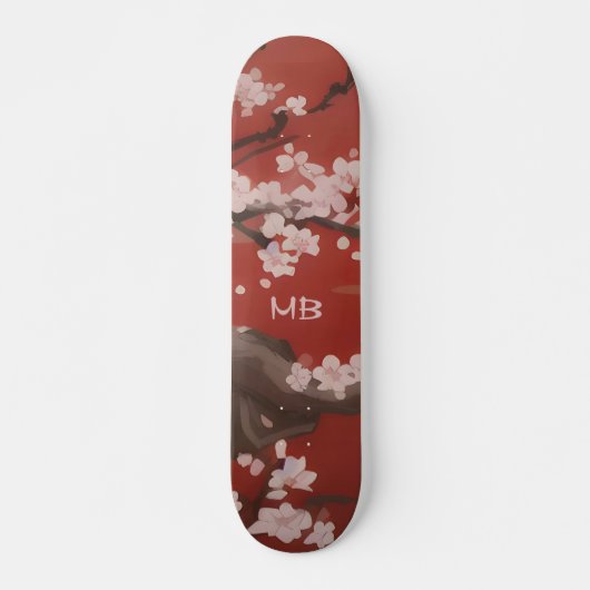 Japanse kunststijl Witte Kersenbloesem Rood Persoonlijk Skateboard (Voorkant)