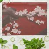 Japanse kunststijl Witte Kersenbloesem Rood Theedoek (Gevouwen)