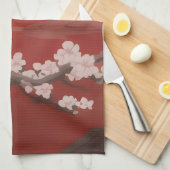 Japanse kunststijl Witte Kersenbloesem Rood Theedoek (Quarter Fold)