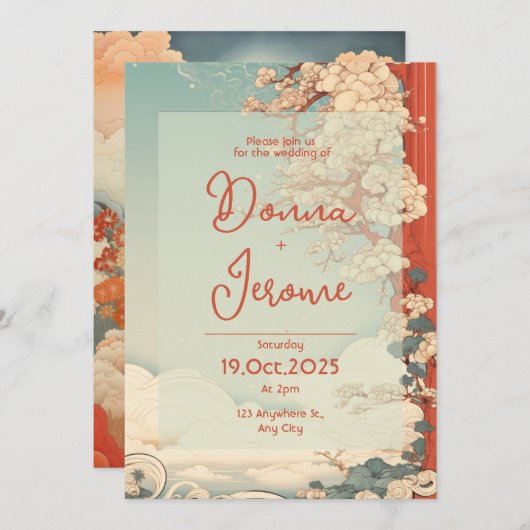  japanse kunstuitnodiging kaart (Voorkant / Achterkant)