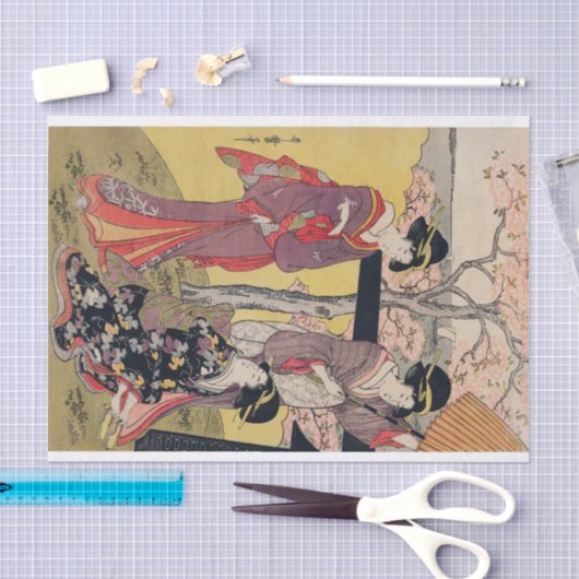 JAPANSE LADIES MET CHERRY BLOSSOM-weefsel Tissuepapier (Craft)