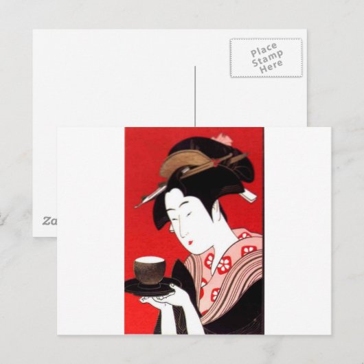 Japanse Lady Tea Serving Ceremony Art Print Briefkaart (Voorkant / Achterkant)