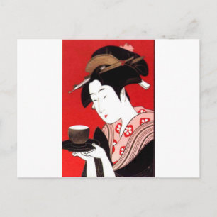 Japanse Lady Tea Serving Ceremony Art Print Briefkaart