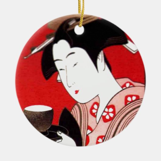 Japanse Lady Tea Serving Ceremony Art Print Keramisch Ornament (Voorkant)