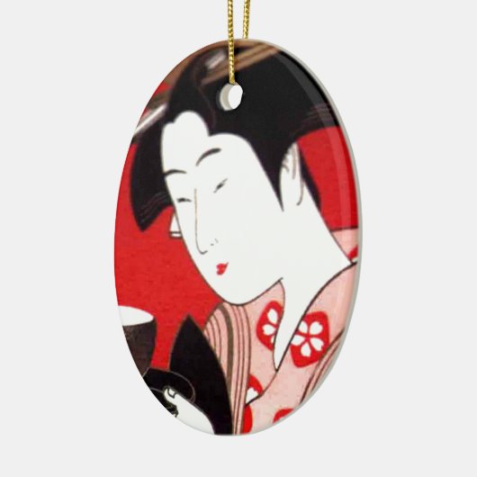 Japanse Lady Tea Serving Ceremony Art Print Keramisch Ornament (Links)