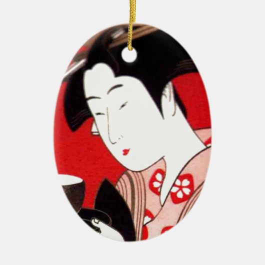 Japanse Lady Tea Serving Ceremony Art Print Keramisch Ornament (Voorkant)