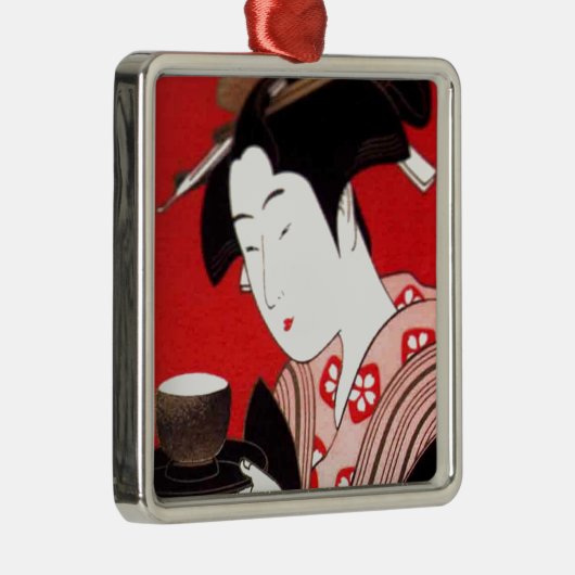 Japanse Lady Tea Serving Ceremony Art Print Metalen Ornament (Rechts)