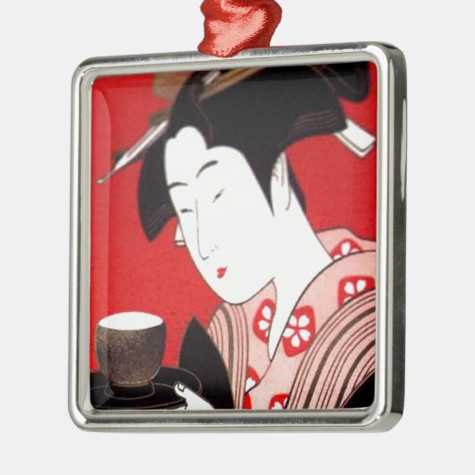 Japanse Lady Tea Serving Ceremony Art Print Metalen Ornament (Links)
