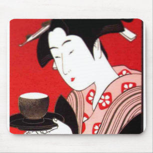 Japanse Lady Tea Serving Ceremony Art Print Muismat